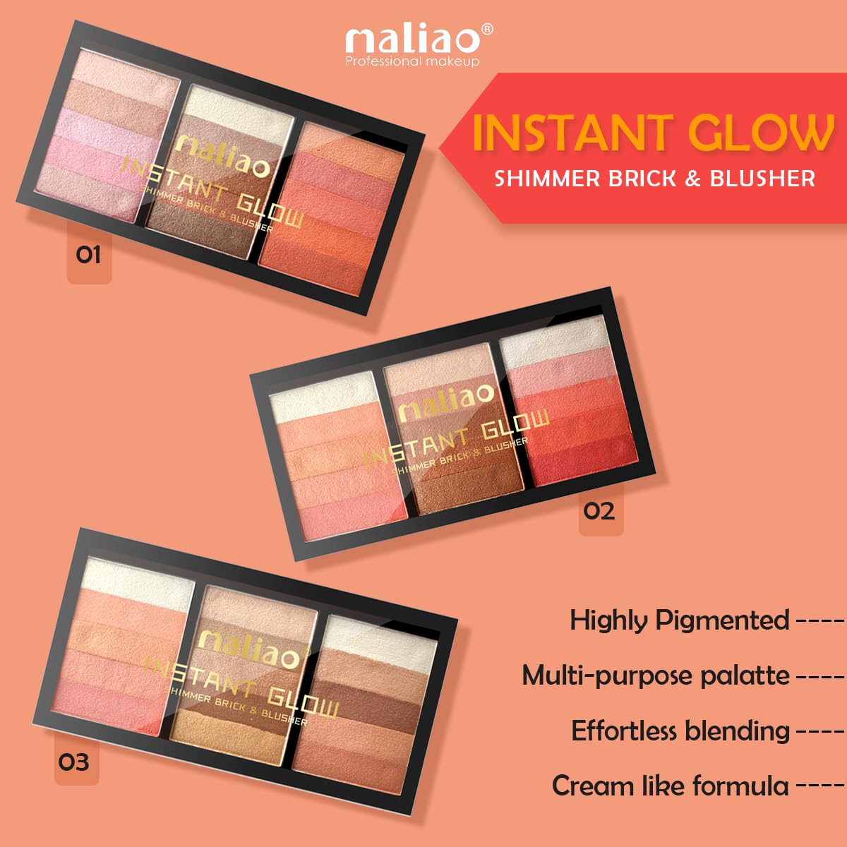 Maliao Instant Glow Shimmer Brick & Blusher 4